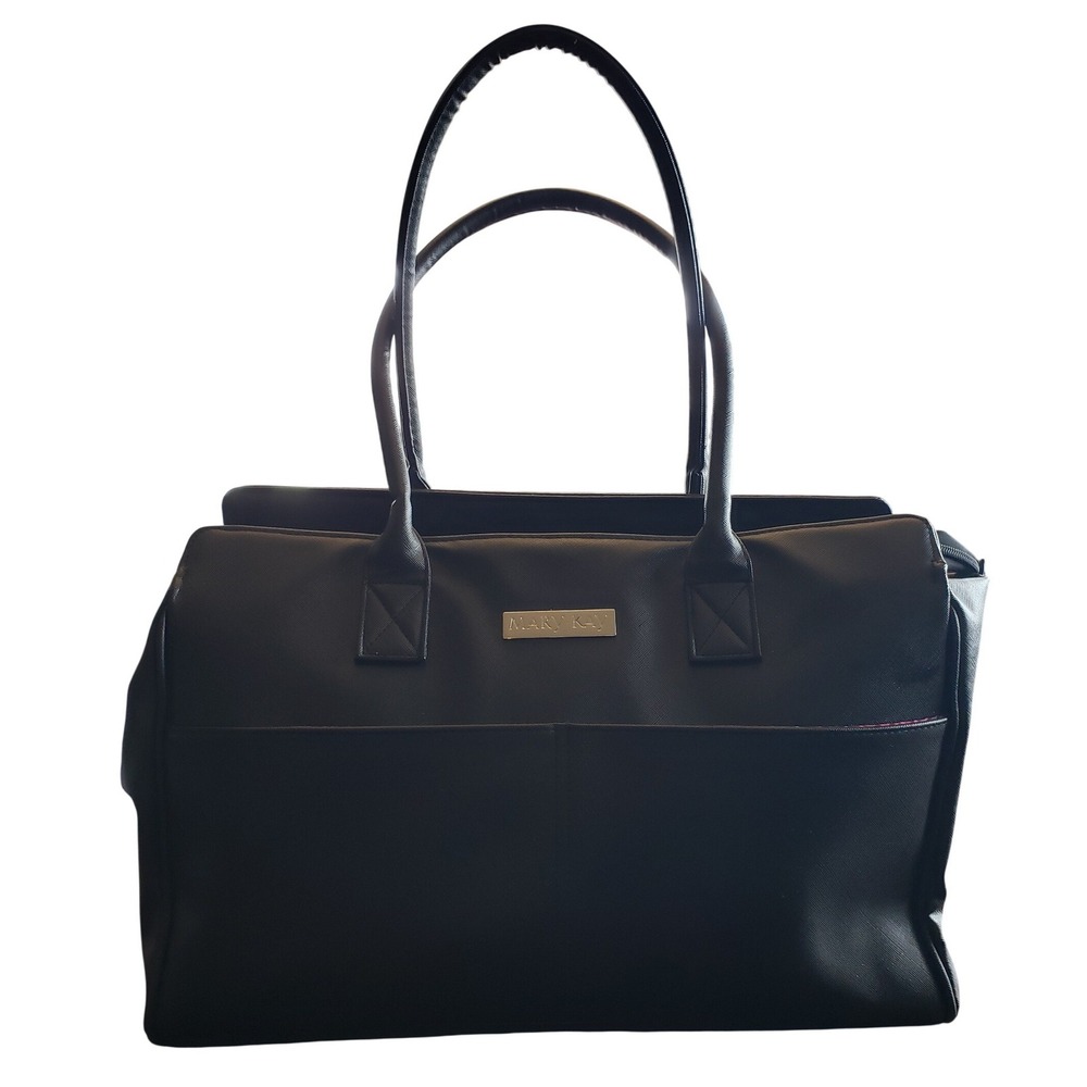 Mary Kay Black Saffiano Faux Leather Professional Tote Silver Logo Pink Lining
